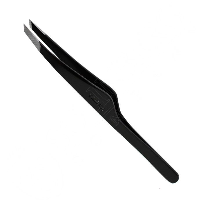 251-G807z, Пинцет для бровей Solinberg G807, (ручная заточка) чёрный, наклонное окончание с четкими